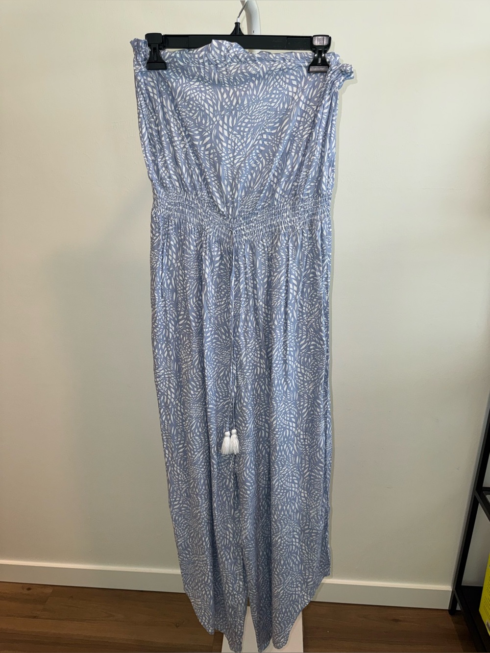 Women’s Light Blue Strapless Maxi Jumpsuit with Tassel Tie NWT size L